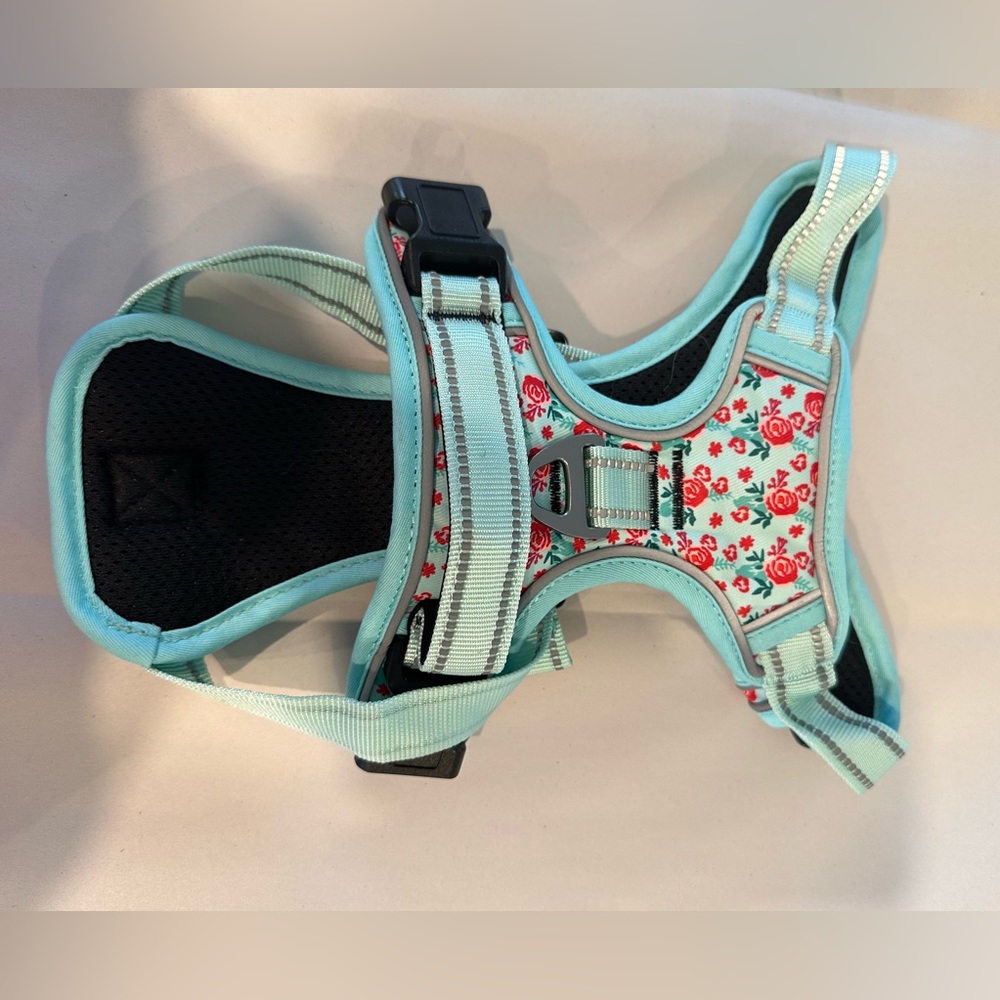 Dog harness, blue floral, size large